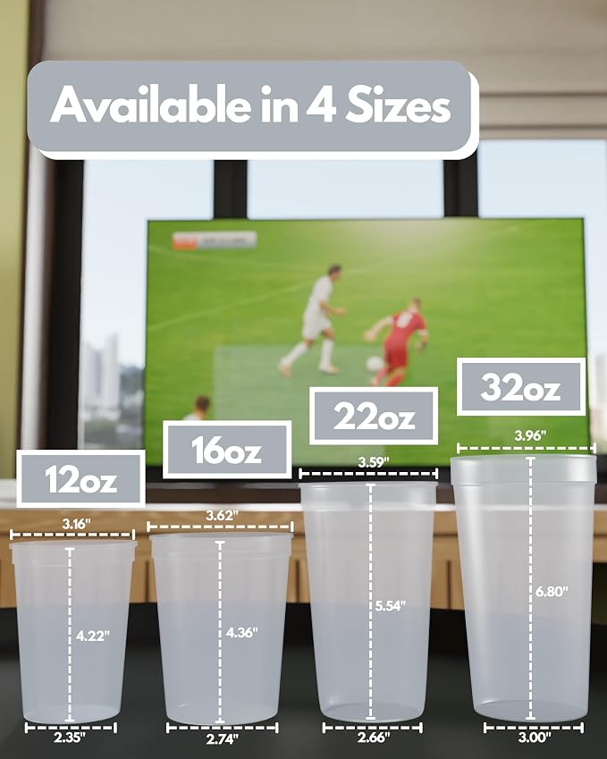 PartyPrints 100 Pack 16 oz Clear Reusable Blank Plastic Cups, Stadium Cups Bulk - Image 4