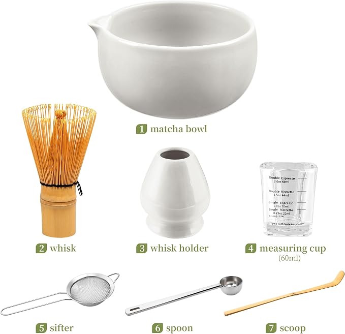 YIBO Matcha Whisk Set White, Matcha Set Kit Includes Ceramic Matcha Bowl - Image 6