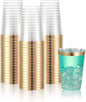 N9R 72PCS Gold Plastic Cups, 12OZ Clear Plastic Cups with Gold Rim, Disposable Cups Perfect for Parties, Wedding and Birthday
