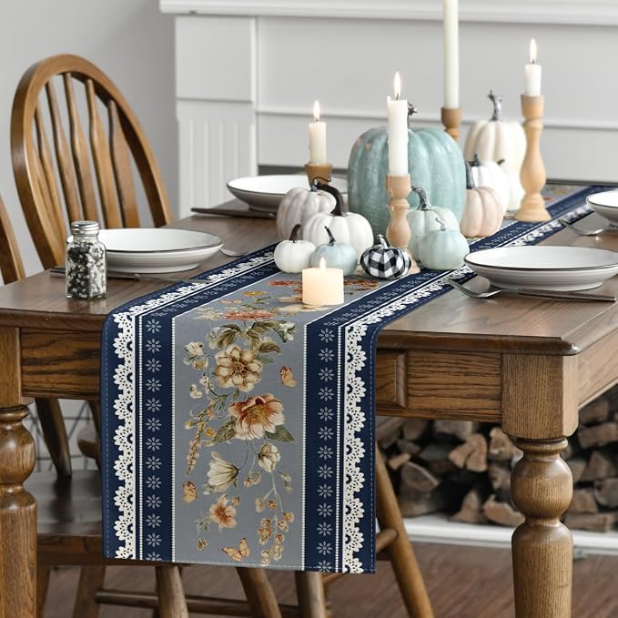 Artoid Mode 210 GSM Fall Table Runner 13x72 Inch Home Party Decor | Blue - Image 3