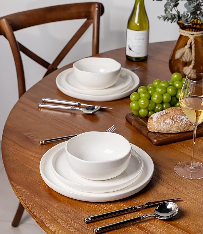 Ceramic Dinnerware Set for 4, 12-Piece Plates and Bowls Set | Handmade Reactive - Image 5