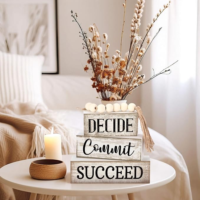 4 Pcs Inspirational Farmhouse Table Decor Rustic Motivational Wooden Stacked - Image 7