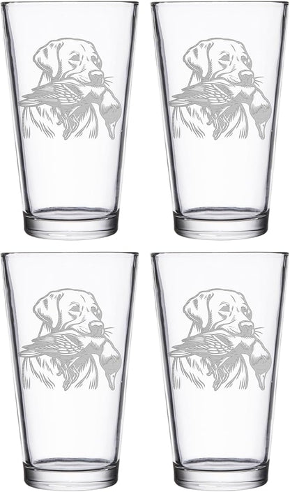 Hat Shark Duck Hunting Gear Decor Beer Glass - Mallard Duck Black Lab Hunting Gift - Laser Engraved 16 oz Pint Drinking Glass Dog Cool Hunters Gift for Men and Women Who Love Water Dogs (4)