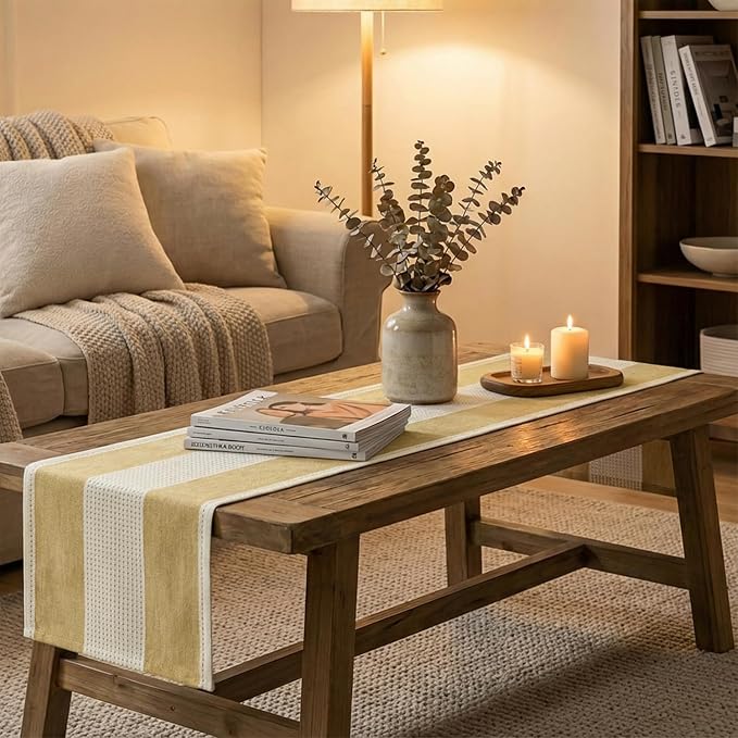 Artoid Mode Light Yellow Farmhouse Rustic Table Runner, Seasonal Macrame Fabric - Image 4