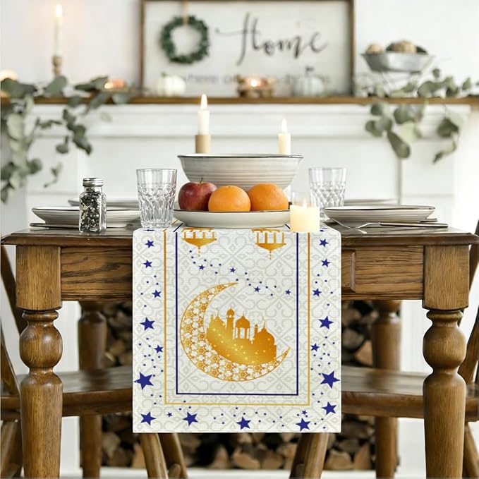 Ramadan Eid Mubarak Table Runner, Eid Al Adha Decorations, 13x72 Inches - Image 3