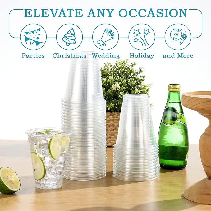 Turbo Bee 100 Pack 12 OZ Clear Plastic Cups, Disposable Crystal Plastic Party - Image 7
