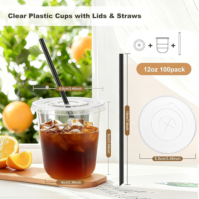 tchrules 100 Set 12oz Clear Round Bottom Plastic Cups - Image 2