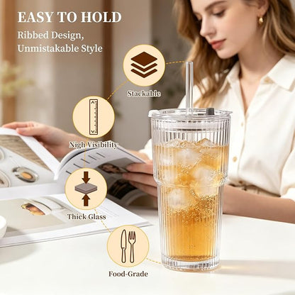 20oz Iced Coffee Cups with Lids and Straws, Smoothies - Image 3