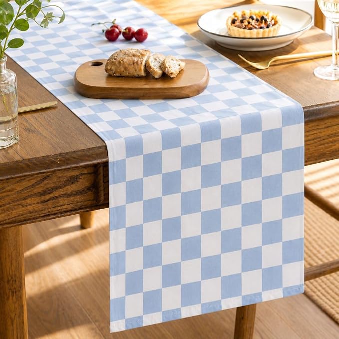 Folkulture Summer Table Runner 108 Inches Long | Blue Checkered | Table Runner by FOLKULTURE