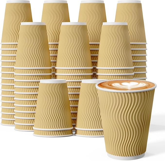 80 Count 12 oz Coffee Cups, Insulated Ripple Wall Paper Hot Cups, Leak-Proof by DailyPack