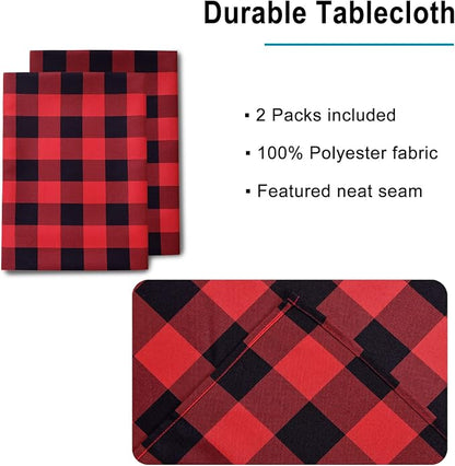 Red and Black Plaid Tablecloth Waterproof, 2 Pack, 60 x 120 inch | Checkered - Image 3