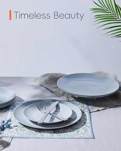 10.5 inch Dinner Plate Set of 6, Lightweight Round Opal Glass Grey Dinnerware Plates, Dishwasher and Microwave Safe