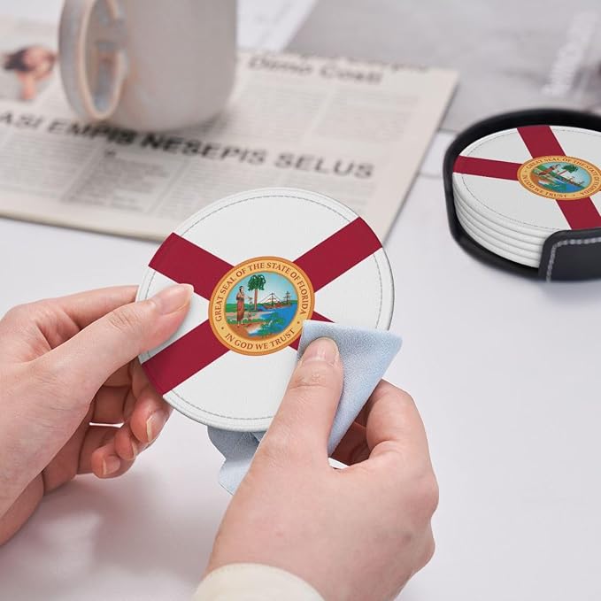 6 Pack Florida State Flag Leather Coaster - Image 6