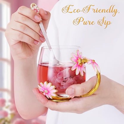Women Glass Tea Coffee Pretty Cup Set Cute Mug Christmas Xmas Birthday Gift - Image 2