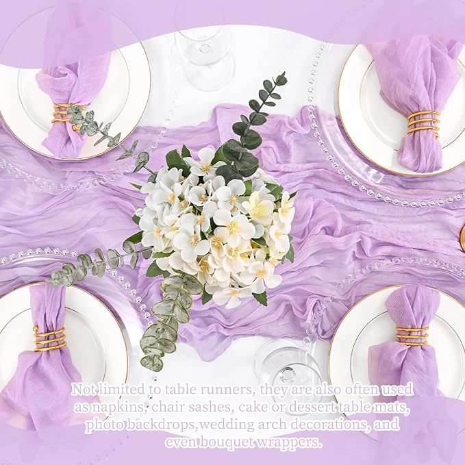 4 Pack Lavender Table Runner 17 x 108inch Cheesecloth Table Runner Boho Gauze - Image 7
