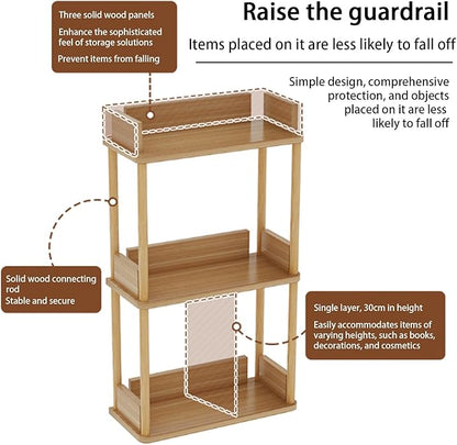 Desktop Organizer Shelf, Multi Tier Wood Tabletop Bookshelf, Space Saving Countertop Storage Rack for Office, Bedroom, Living Room(Light Walnut,15.7 * 7.8 * 14.5in)
