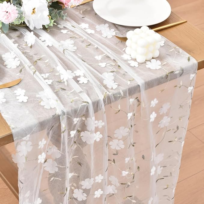 Wildflower Floral Sheer Tulle Gauze Table Runner Wedding Baby Shower Decor | by Unknown