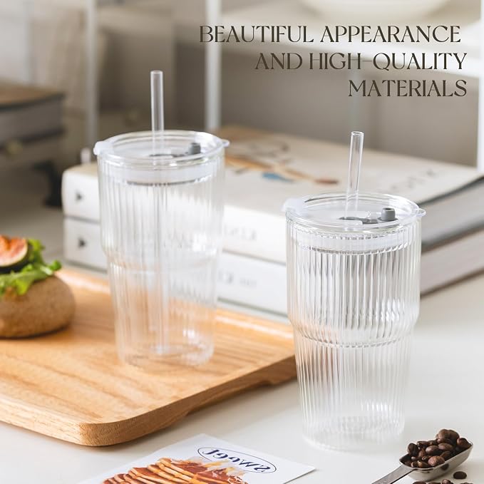 KEMORELA 16oz Ribbed Double Wall Glass Cups - Image 8