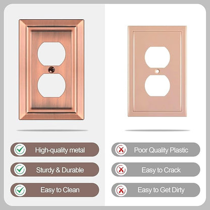 Metal Wall Plate for Electrical Outlets, Decorative Antique Copper Switch Plates Outlet Cover, Light Switch Cover Plate, 1-Gang Wall Plates (Duplex Outlet, 6 Pack)