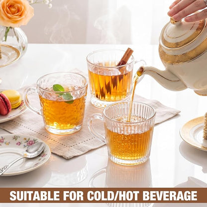12 Pack Glass Coffee Mugs with Handle 8.5 oz Classic Vertical Stripes Glass - Image 5