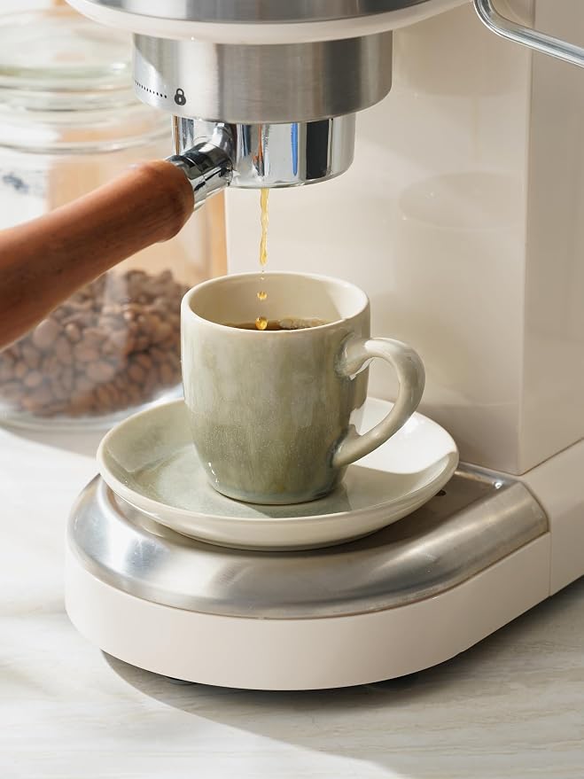 famiware 3oz Espresso Cups and Saucers, Sage Green | Ceramic Small Coffee Mug - Image 4