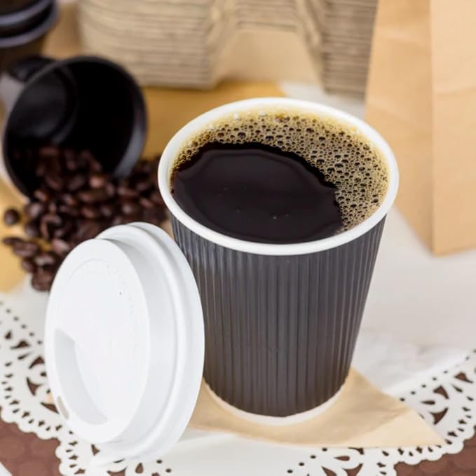 Karat 12 oz Ripple Insulated Coffee Cup Black Disposable Paper Hot Cup - Image 5