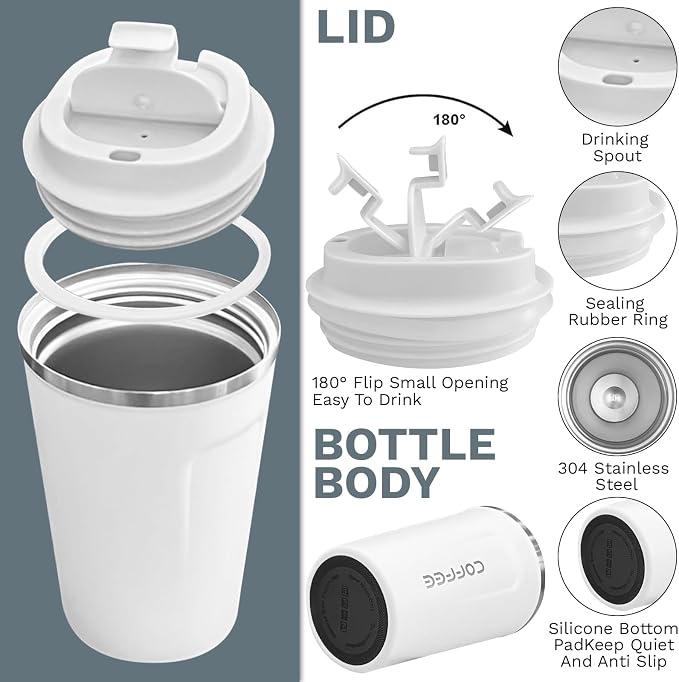 Insulated Travel Coffee Mug, Stainless Steel Coffee Cup - Image 2