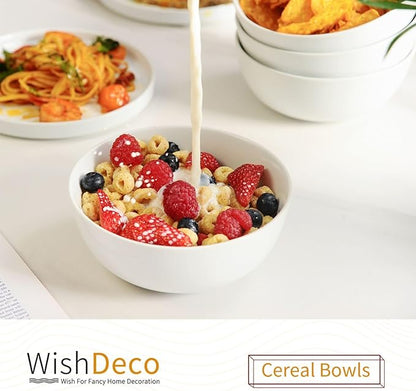 Cereal Bowls Set of 4, White Soup Bowls 20 oz, Ceramic Breakfast Bowl 6 Inch, Kitchen Bowl for Salad, Pasta, Ramen, Oatmeal, Noodle, Rice, Microwave and Dishwasher Safe