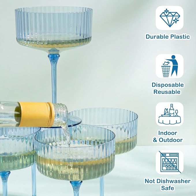 LIYH 20pcs Plastic Martini Glasses 10 Oz Blue Disposable Cocktail Coupe - Image 3