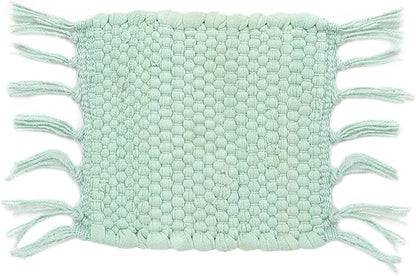 PILLOWPIA Handcrafted Chindi Rag Rug Coaster – 100% Cotton, Handwoven, Colorful & Eco-Friendly | Boho Style Drink Mat for Home, Kitchen, or Table Décor - Aquatic