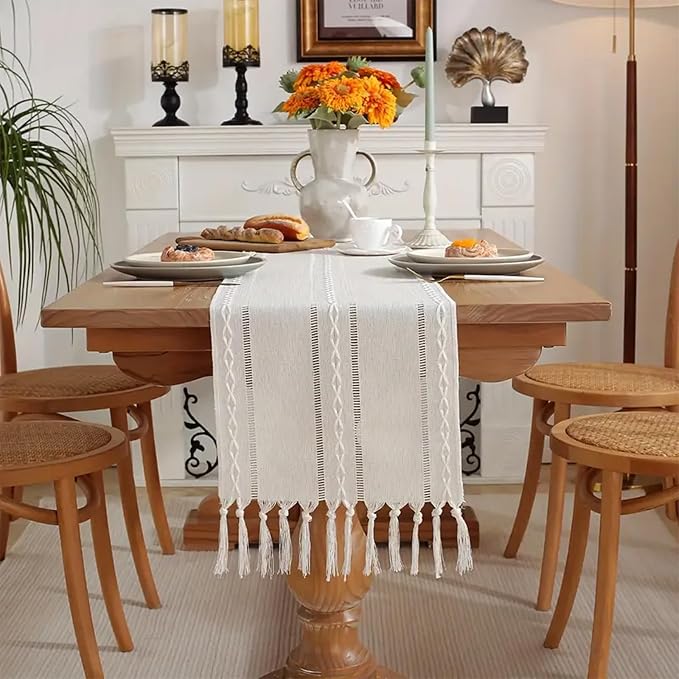 Ivory White Rustic Linen Table Runner 72 Inches Long - Image 2
