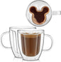 JoyJolt Disney Mickey Mouse 3D Glass Cups Set of 2, 10oz Insulated Double Wall by JoyJolt