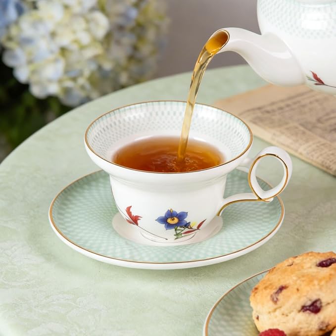 KAMMAK Tea Cups Set of 2, Ceramic Floral Pattern Demitasse Cup | Porcelain - Image 5