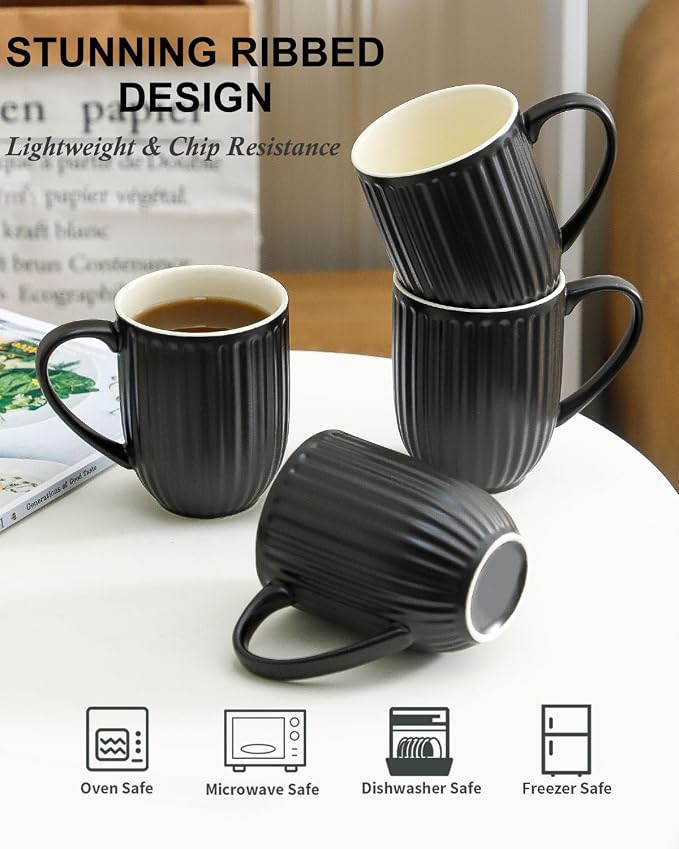 HASENSE 16oz Ceramic Coffee Mugs Set of 4, Modern Lightweight, Tea & Cocoa - Image 5