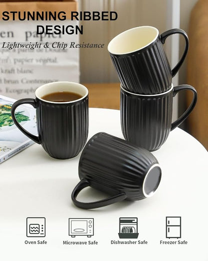 HASENSE 16oz Ceramic Coffee Mugs Set of 4, Modern Lightweight, Tea & Cocoa - Image 5