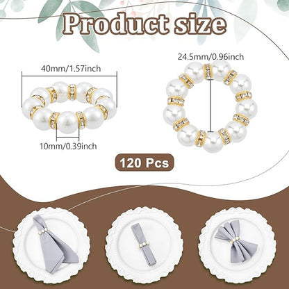 Peacoblue 120Pcs Gold Napkin Rings Imitation Pearl Ring Napkin Holder for Table Decor Settings, Vintage Napkin Ring for Wedding Christmas Thanksgiving Day Party