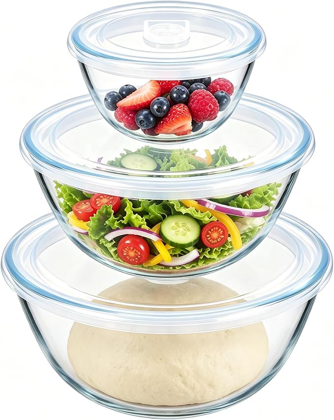E-far Glass Mixing Bowls with Airtight Lids Set by E-far