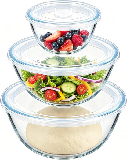 E-far Glass Mixing Bowls with Airtight Lids Set by E-far