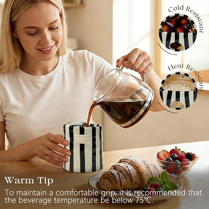 Ceramic Coffee Mug with Half Lid, 12oz To Go Coffee Mug, Handcrafted Striped - Image 2