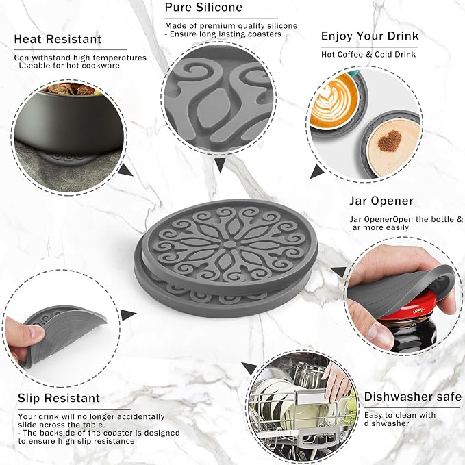 Silicone Coasters for Drinks, Resistant Reusable Drink Coasters-Great Gift for - Image 6