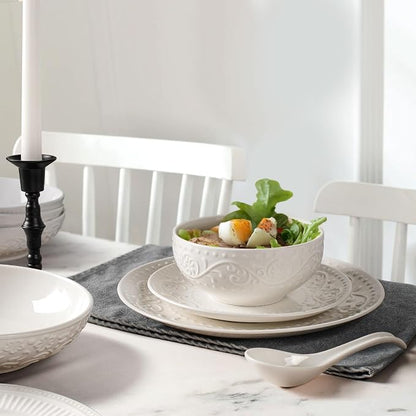 Ceramic Cereal Bowls 26 oz, Embossment Soup Bowls Set of 4, Dishwasher - Image 4