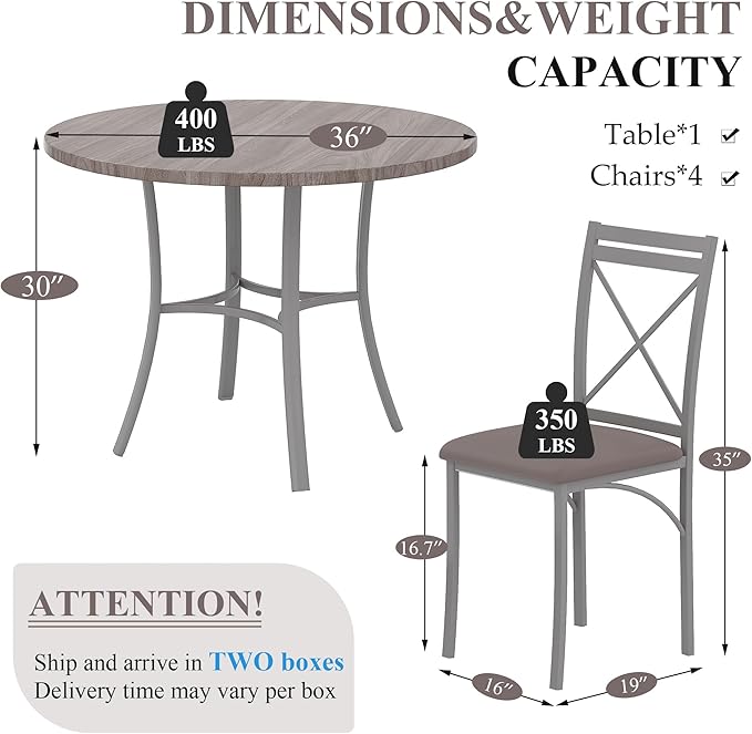 VECELO 5 Piece Dining Table Set for 4, Wood Grain Dinette with Chairs for Kitchen, Breakfast Nook, Small Space, Light Grey
