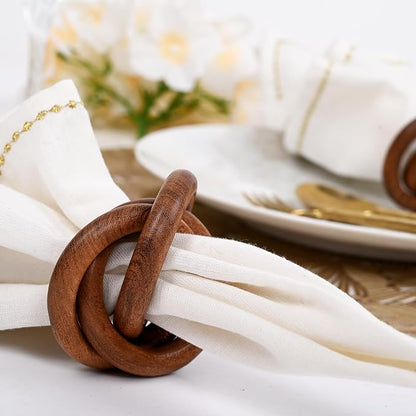 Brown Wood Napkin Rings Set of 8, 3-Ring Rustic | Natural wood, smooth edges - Image 6