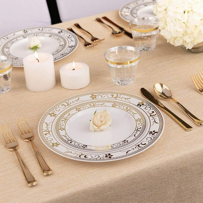 125-Piece White and Gold Floral Fancy Plastic Plates Disposable - Image 2