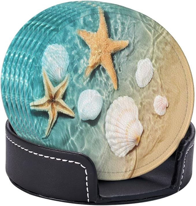 6 Pcs Coastal Beach Ocean Leather Coasters - Image 6
