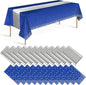 24 Pack Blue and Silver Tablecloth and Table Runner Party Decorations by Zachely