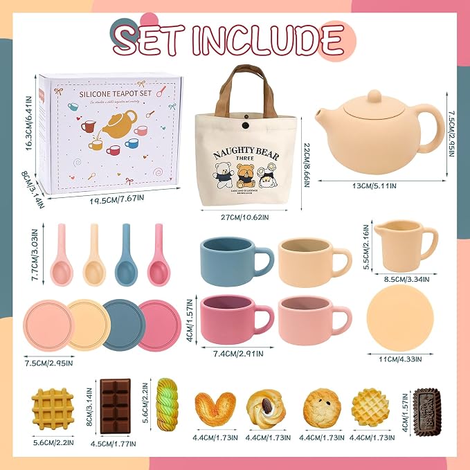 Silicone Tea Party Set for Little Girls Kids Toddlers Tea Set - Image 3