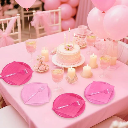 Serves 35 Guests Gradient Pink Plates and Napkins Party Supplies,7" Gradient Pink Birthday Dessert Paper Plates and Napkins,Disposable Party Dinnerware for Wedding,Graduation