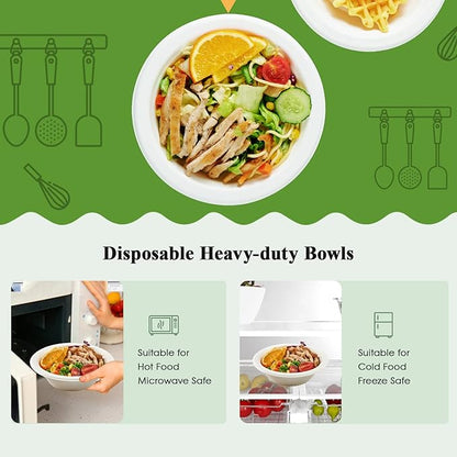 ECOLipak 150 Pack Compostable Disposable Paper Bowls, 16 OZ Heavy duty Biodegradable Eco Friendly Sugarcane Bagasse Bowls Great for Soup, Salad, Milk Cereals