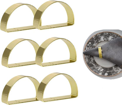 6PCS Gold Semicircle Napkin Rings, Metal Napkin Ring Holders Buckles, Modern by AUXBC